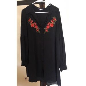 Rose embroidered long sleeve dress